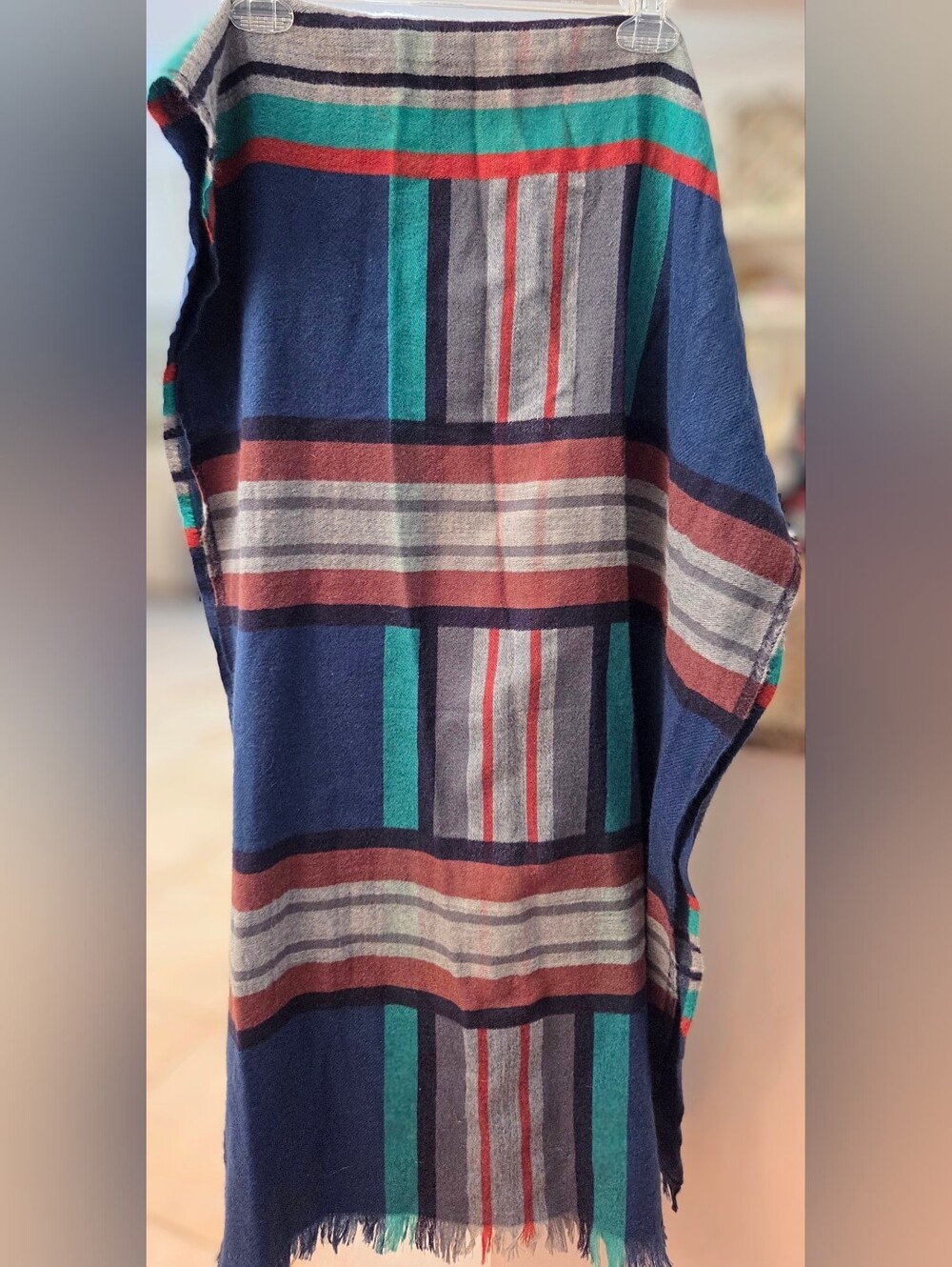 INOUITOOSH PARIS INOUI 100% Wool Plaid Art To Wear Designer Shawl Scarf